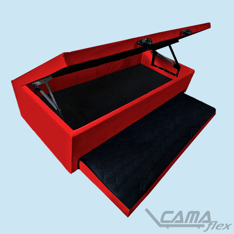 Cama box baú com auxiliar vermelho