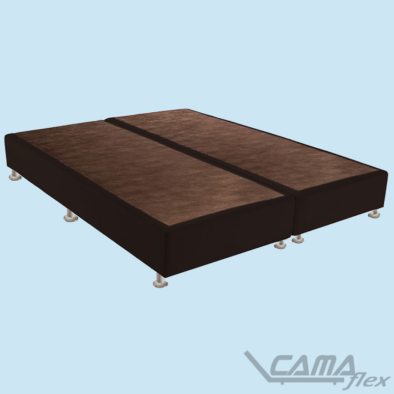 Cama king com box bipartido marrom