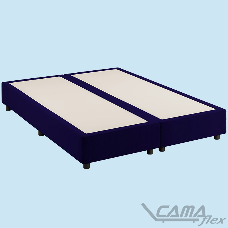 Cama queen com box bipartido azul marinho