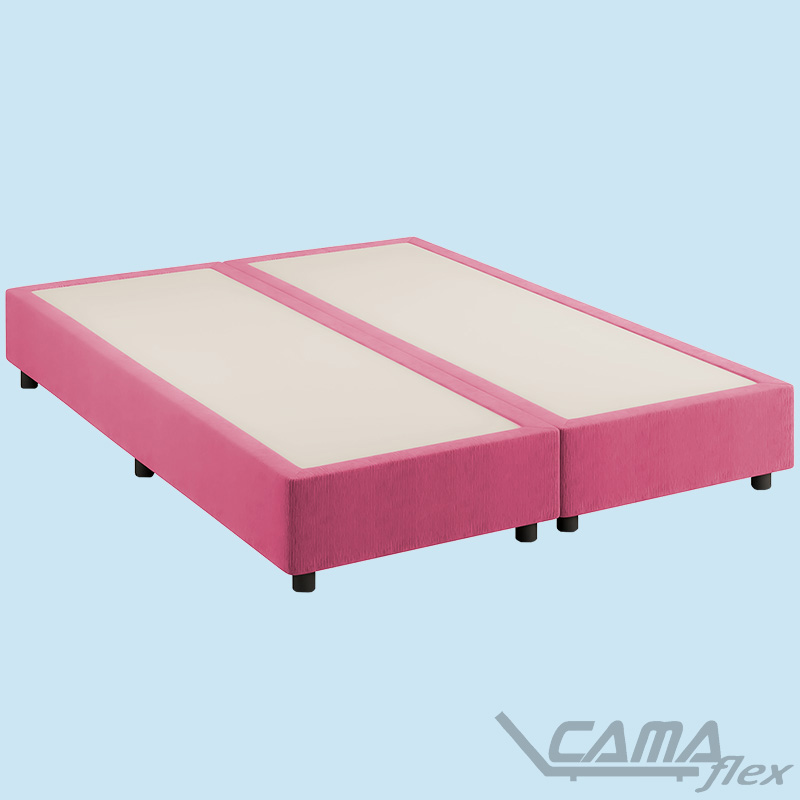 Cama queen com box bipartido rosa bebê