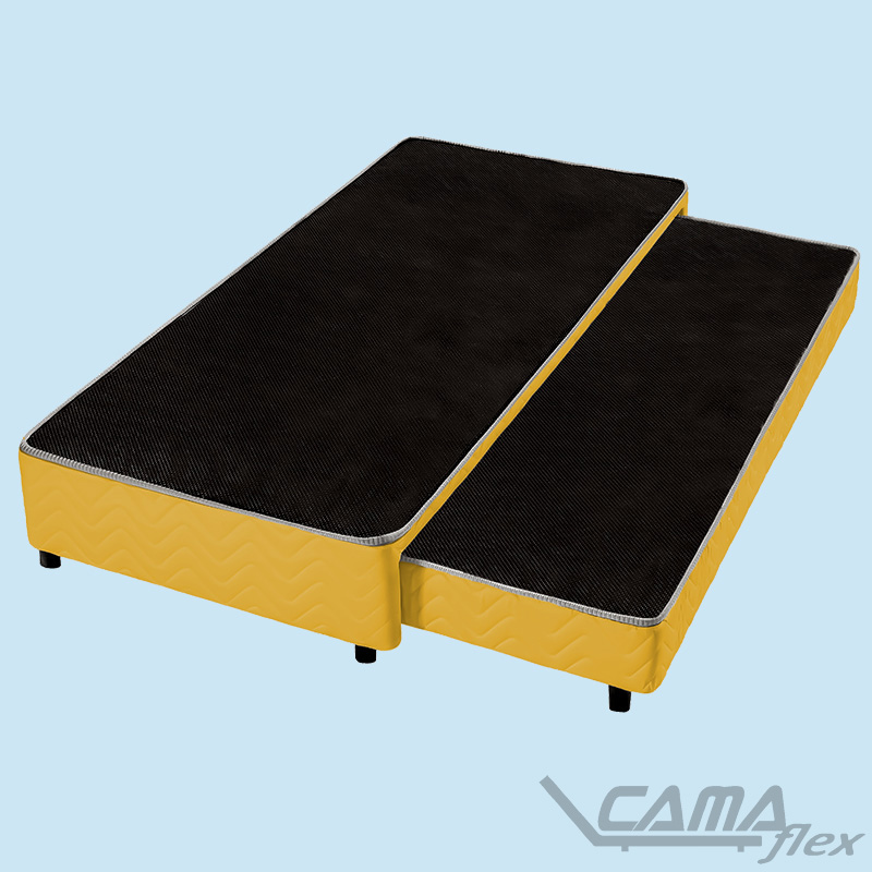 Cama box solteiro com auxiliar amarelo